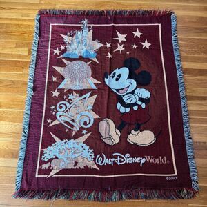 Walt Disney World Mickey Mouse Tapestry Throw Blanket Woven Design Theme Parks